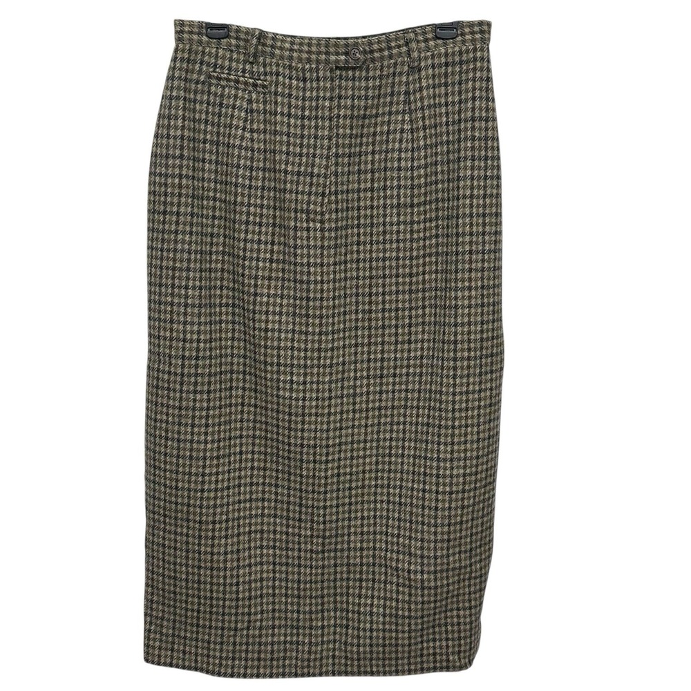 VTG Size 10 Petite LRL Ralph Lauren Wool Tweed Long Pencil Skirt Y2K Houndstooth